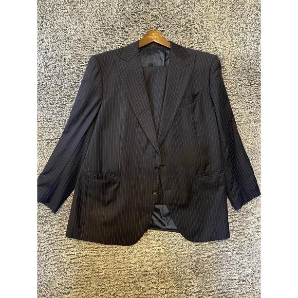 Franco Ercole 2 Piece Pinstripes Men’s Suit SZ 50 Pants 50/27 Navy Three Button - Picture 1 of 16